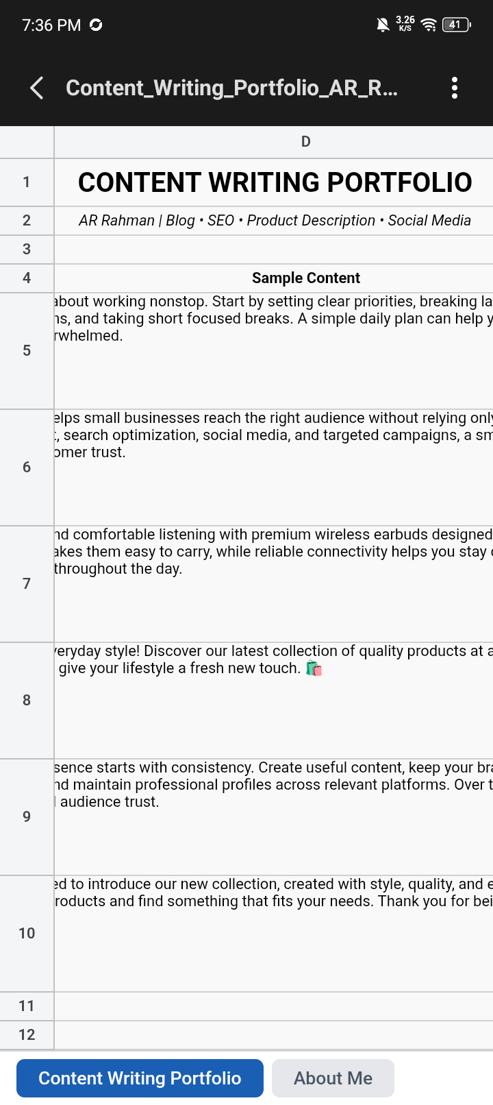 Professional Content Writing Portfolio | Blog, SEO, Product Description & Social Media Content